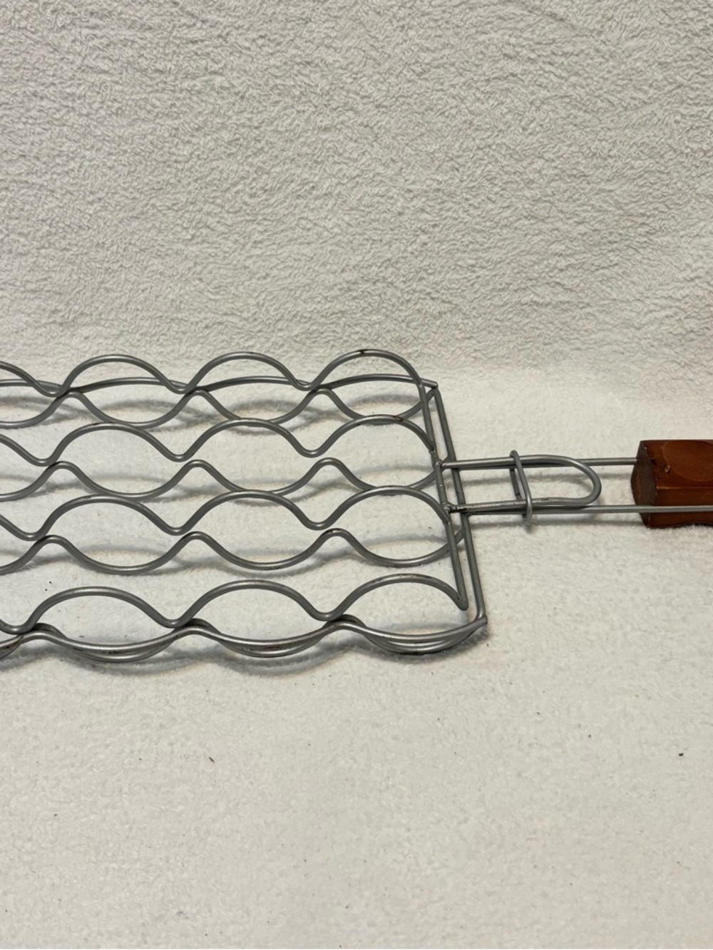 Stainless Steel Wave Grill Basket with Wood Handle - Gray